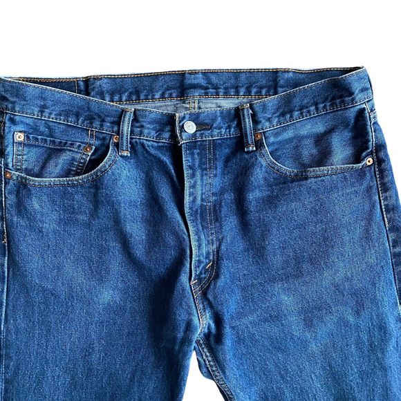 Levi's 505 Mens Jeans 38x34 Blue Dark Wash Straight Fit Zip Fly - Picture 4 of 10